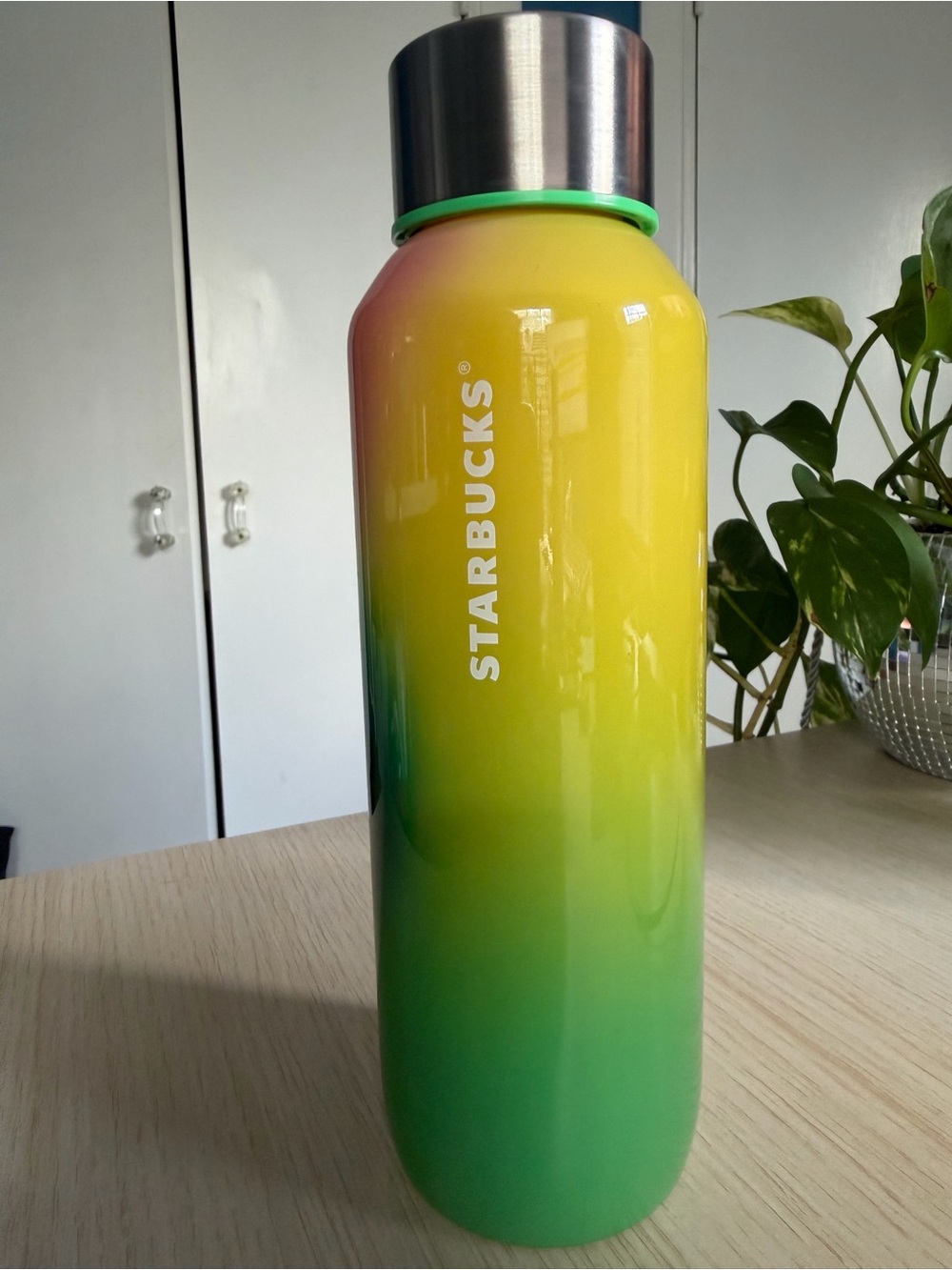 Starbucks Yellow and Green Ombre Stainless Bottle with Silver Cap